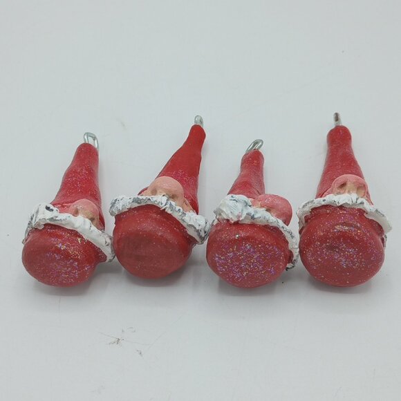 Red on Red Gnome Ornaments Christmas Pendant Handmade Original Folkart Set of 4 - Picture 8 of 8